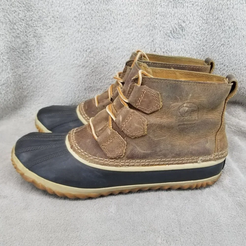 Sorel Shoes Womens Size 8 Out N About Brown Leather Waterproof Rain Boots